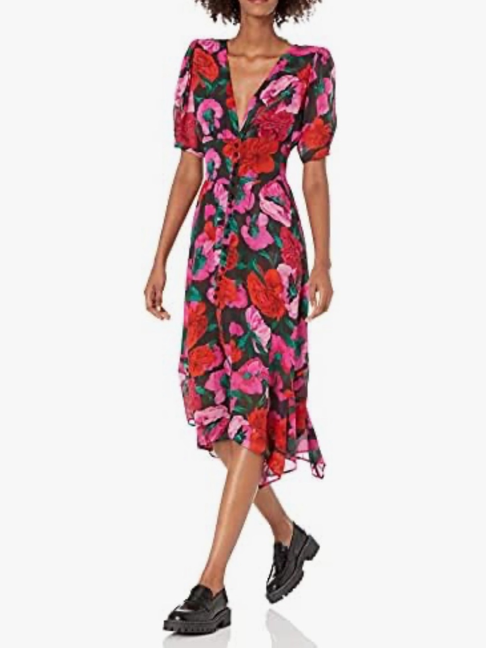 The Kooples Silk Floral Midi Dress Short Sleeve Sz 1/XS